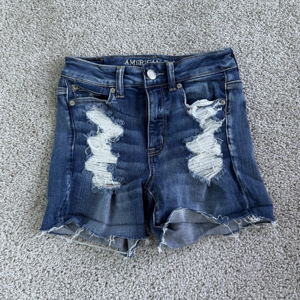 American Eagle Denim Cutoff Shorts Womens 2 Blue Distressed Frayed Summer Casual